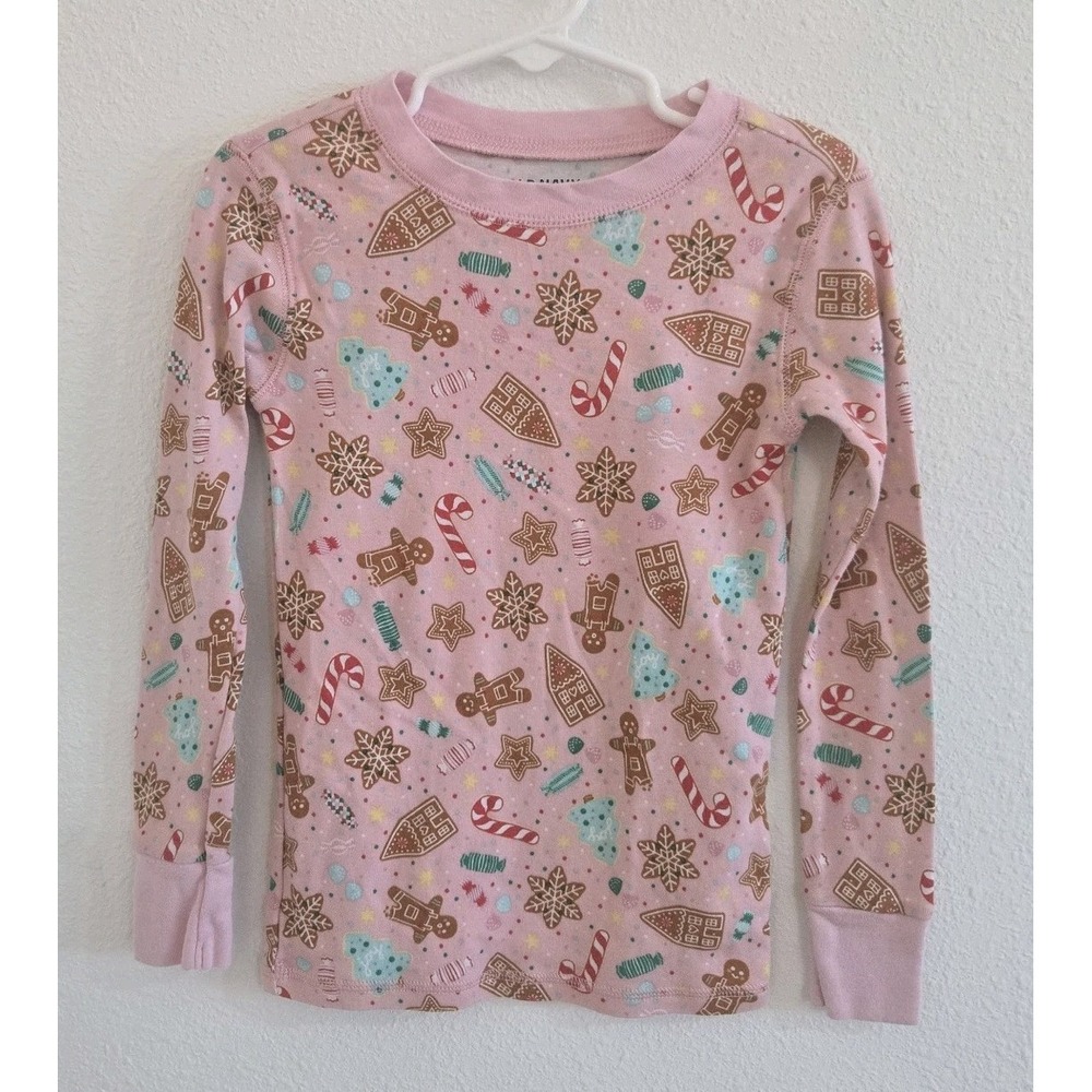 Old Navy Holiday Pajama Set S (6) Pink Gingerbread Christmas Thermal Waffle Knit